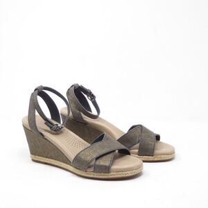UGG Nyssa Women Wedge Sandals Gold Metallic Textile Espadrille Strappy Size 7